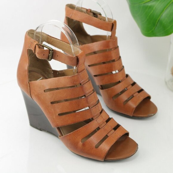 Franco Sarto Womens Faryn Sandal Size 7 Whiskey Brown Leather Wedge Gladiator - Picture 2 of 12